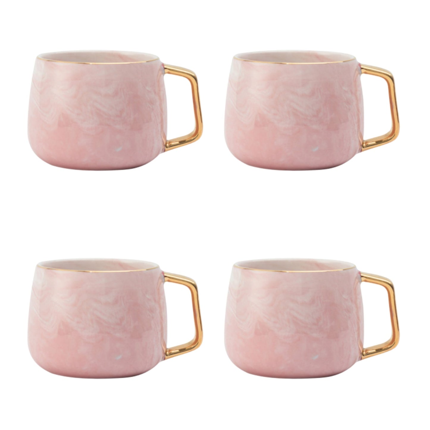 Rosa Marmor Tasse Eckiger Goldhenkel Schöne Tassen zum Verschenken Luxus Tassen Set Schönes Marmor Geschirr Luxus Geschirr mit Gold 4er Set