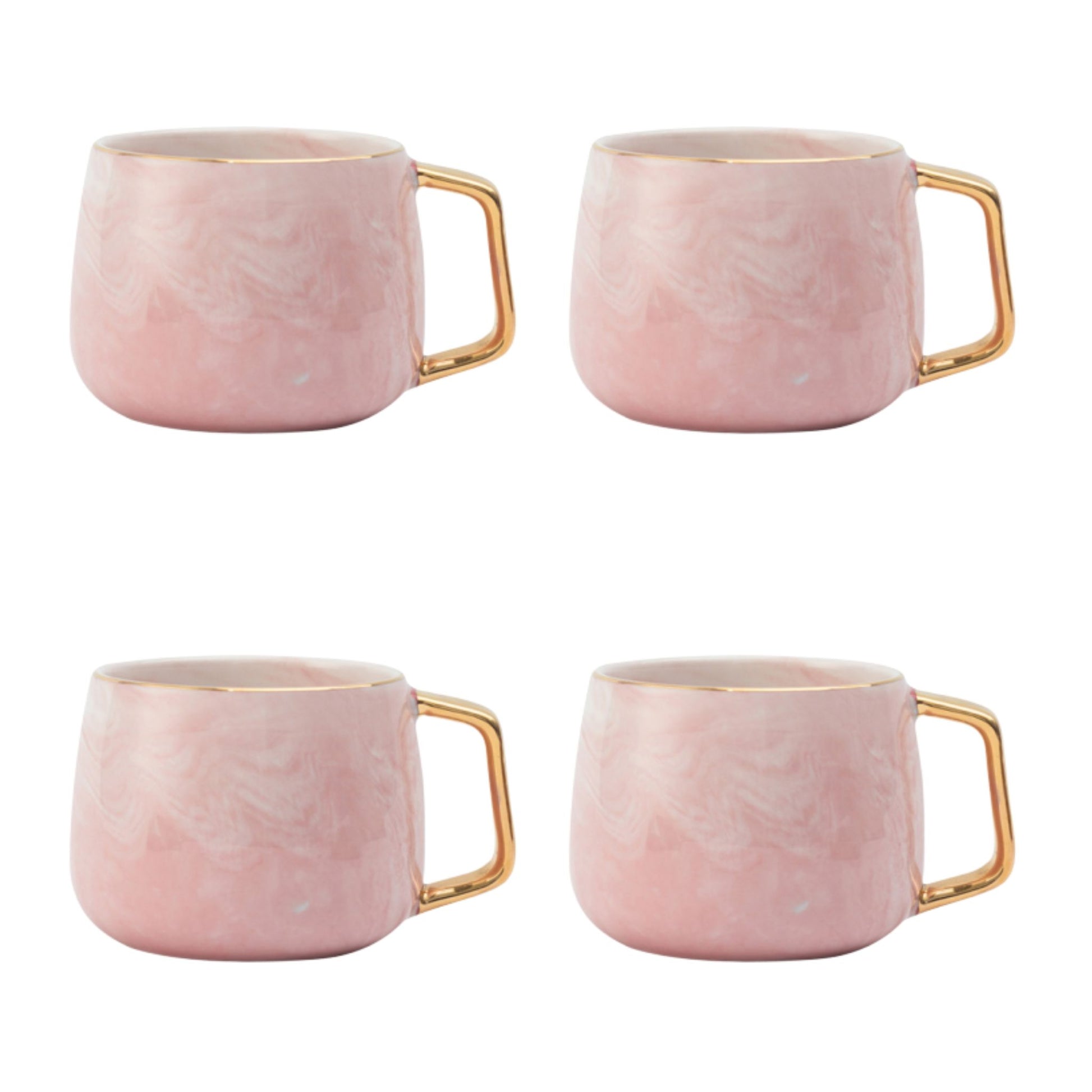 Rosa Marmor Tasse Eckiger Goldhenkel Schöne Tassen zum Verschenken Luxus Tassen Set Schönes Marmor Geschirr Luxus Geschirr mit Gold 4er Set