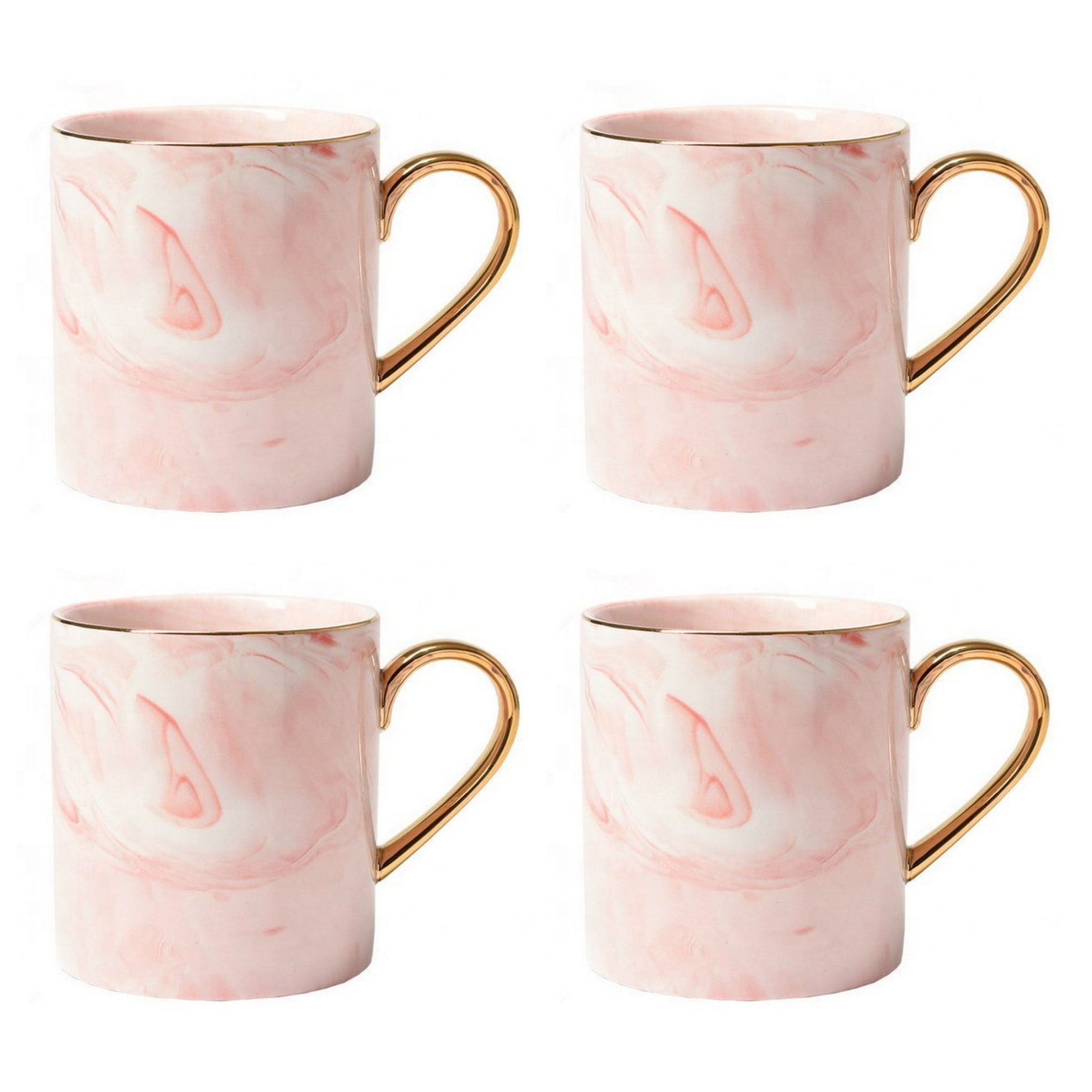 Rosa Marmor Tasse Goldener Henkel Schöne Tassen zum Verschenken Luxus Tassen Set Schönes Marmor Geschirr Luxus Geschirr mit Gold 4er Set