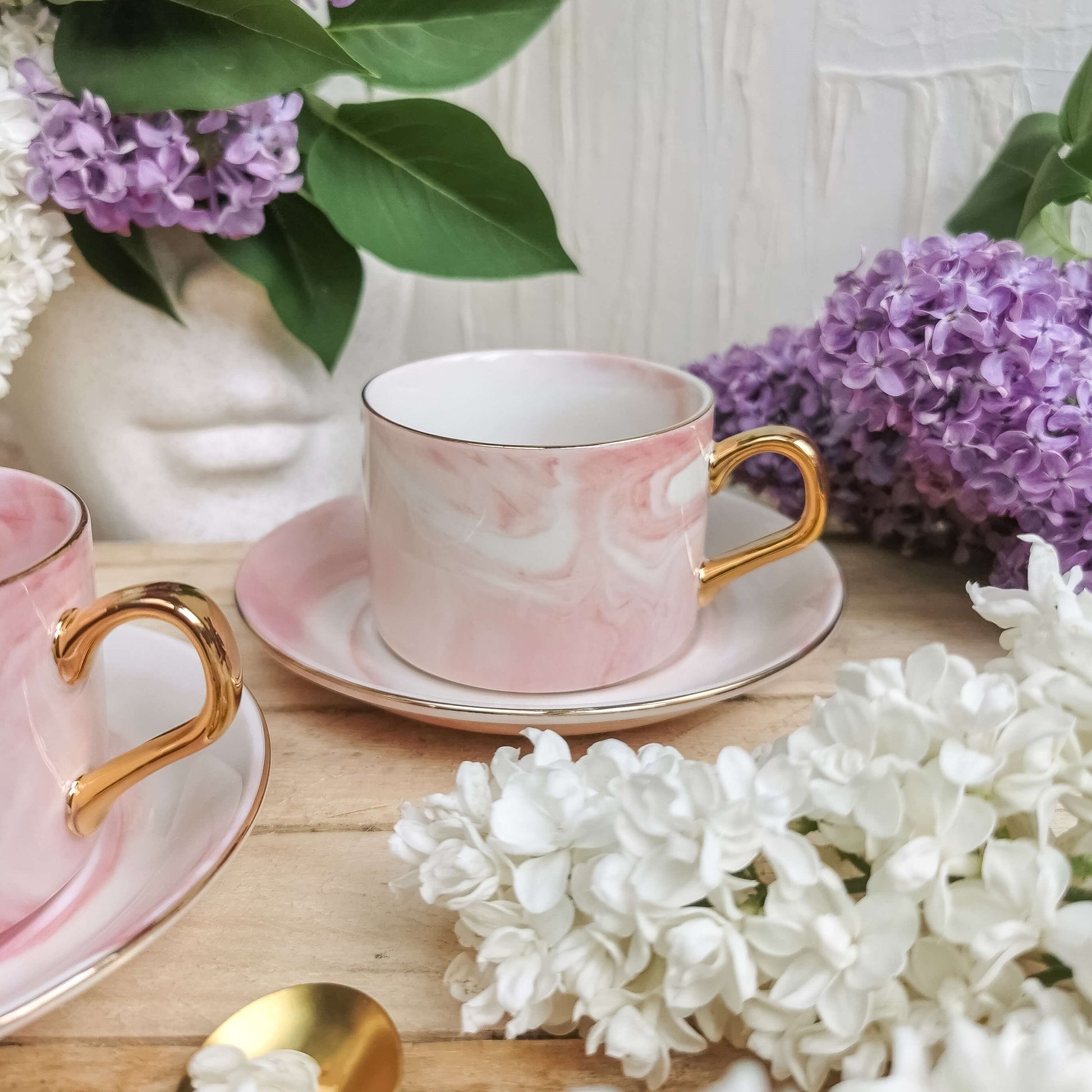 Rosa Marmor Tasse Goldhenkel Untertasse Set - Cappuccino – COFFEE LOVER