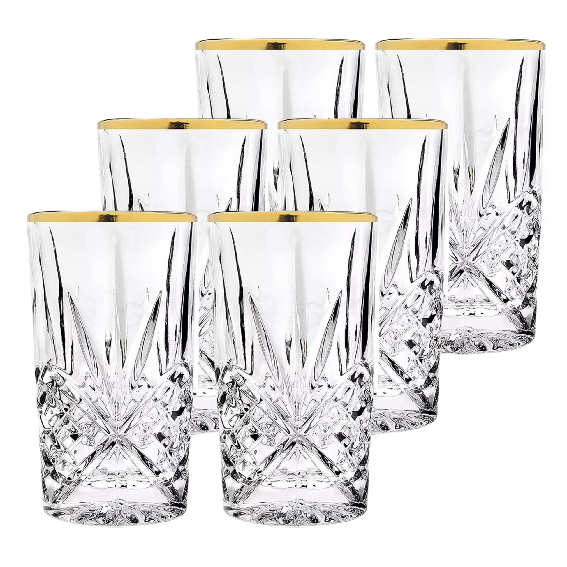 Luxus Kristall Latte Macchiato Gläser mit Goldrand 350ml Trinkgläser 6er Set "Star"