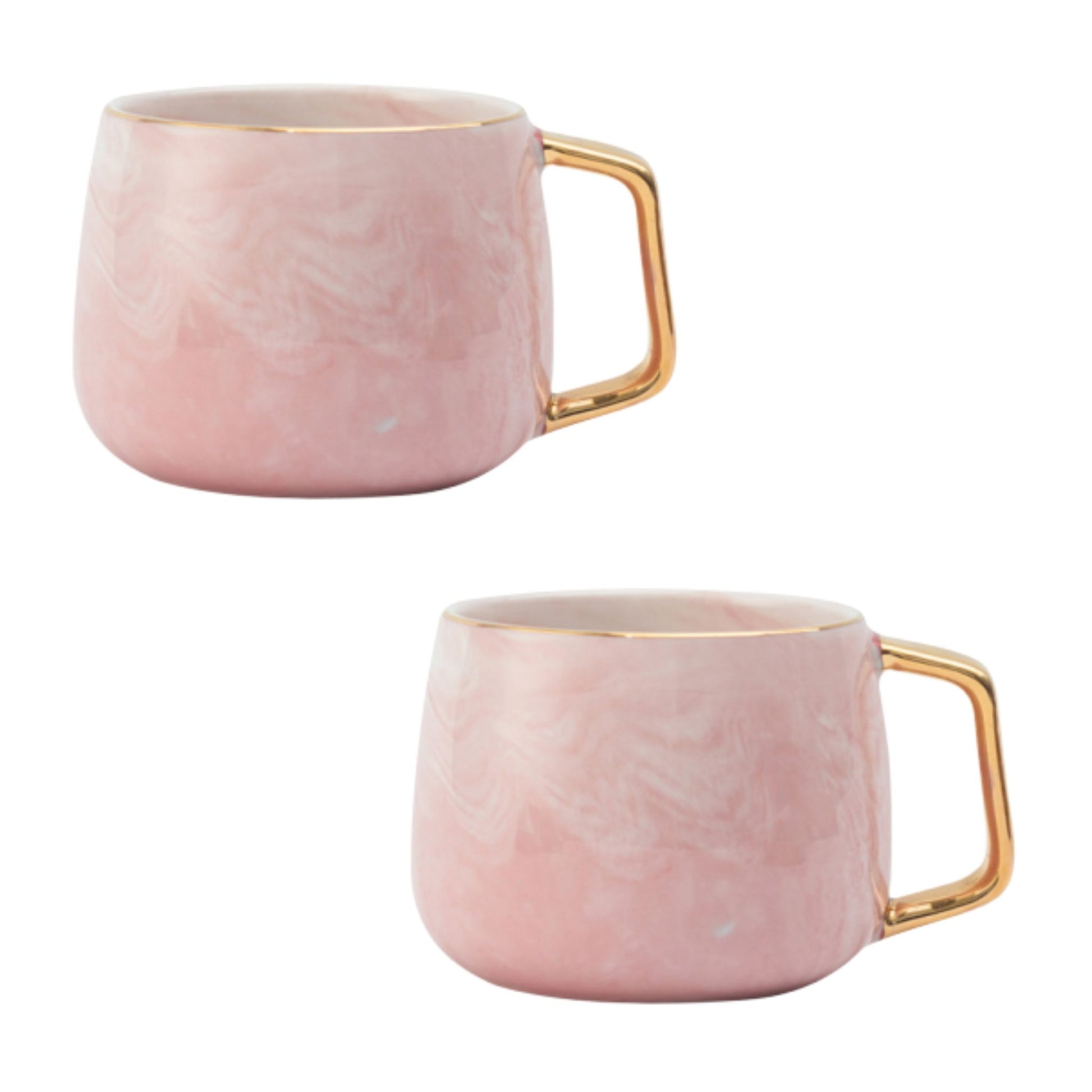 Rosa Marmor Tasse Eckiger Goldhenkel Schöne Tassen zum Verschenken Luxus Tassen Set Schönes Marmor Geschirr Luxus Geschirr mit Gold 2er Set