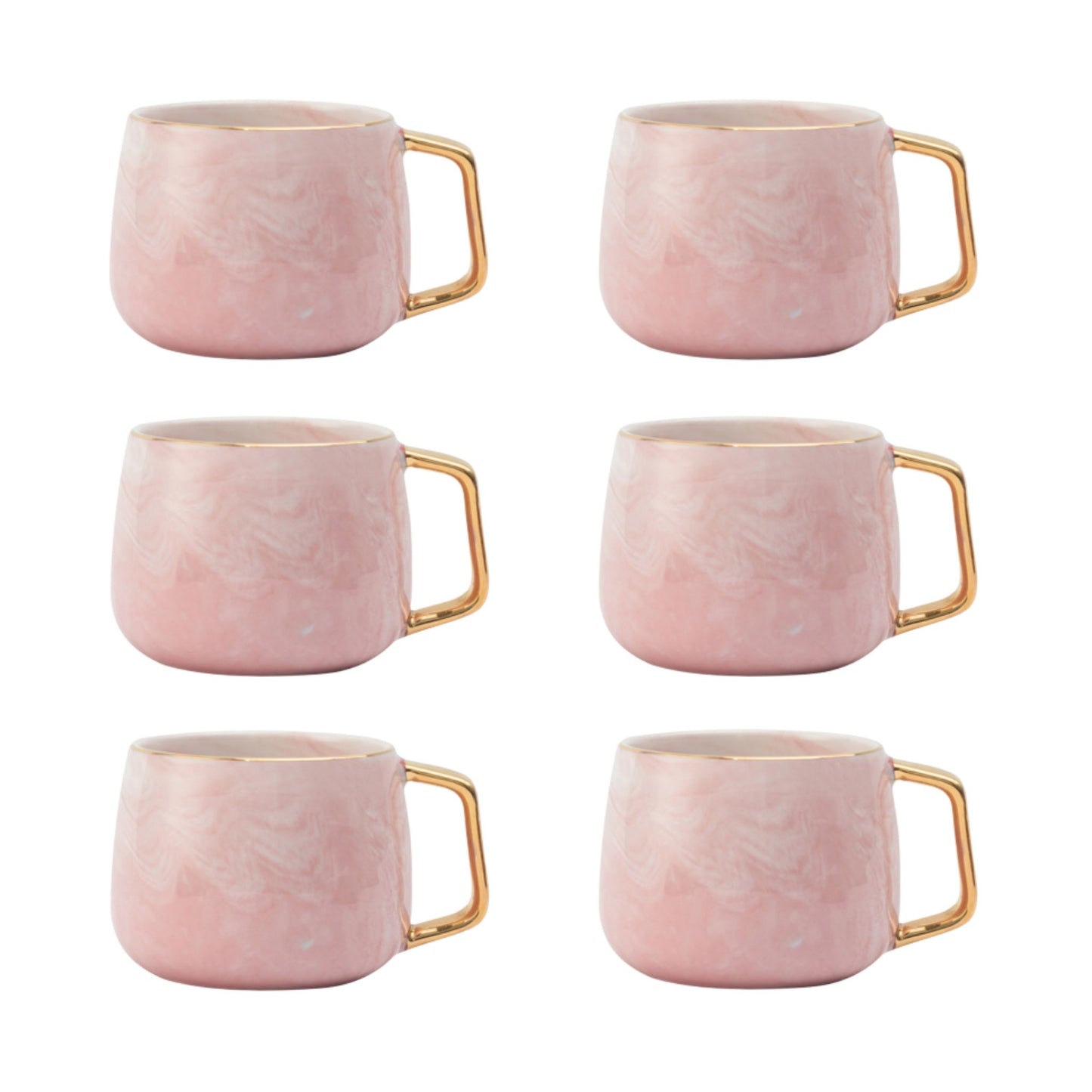 Rosa Marmor Tasse Eckiger Goldhenkel Schöne Tassen zum Verschenken Luxus Tassen Set Schönes Marmor Geschirr Luxus Geschirr mit Gold 6er Set