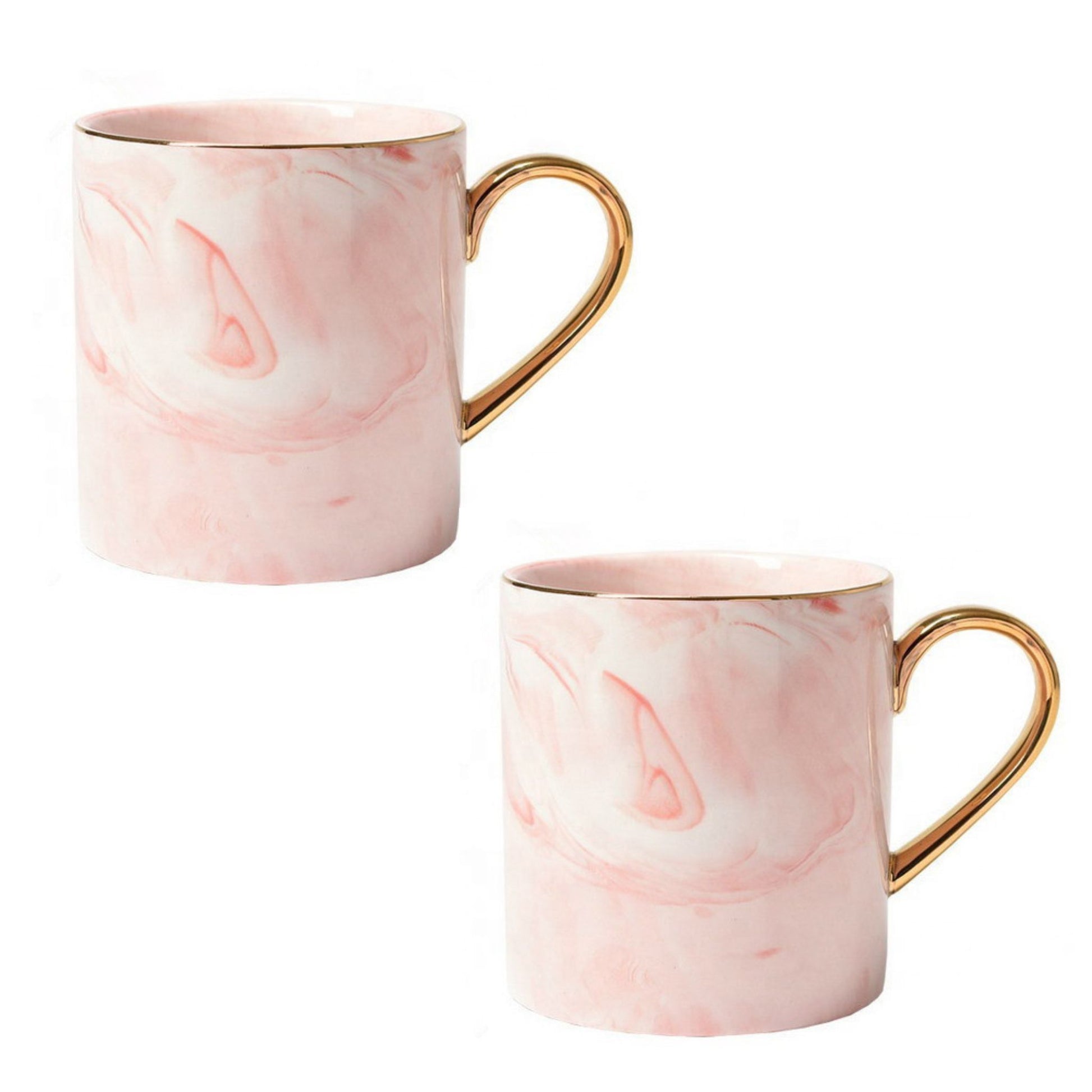 Rosa Marmor Tasse Goldener Henkel Schöne Tassen zum Verschenken Luxus Tassen Set Schönes Marmor Geschirr Luxus Geschirr mit Gold 2er Set