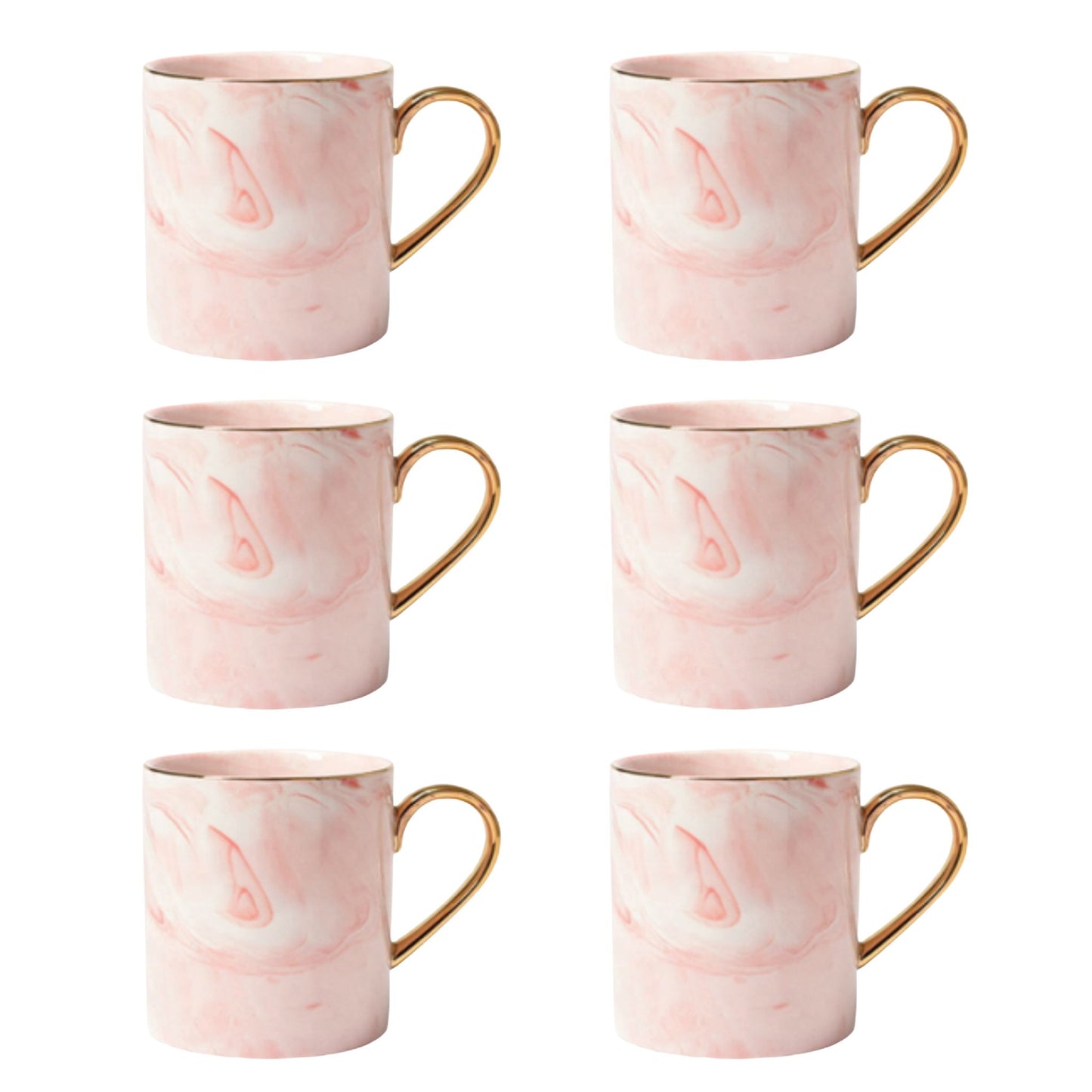 Rosa Marmor Tasse Goldener Henkel Schöne Tassen zum Verschenken Luxus Tassen Set Schönes Marmor Geschirr Luxus Geschirr mit Gold 6er Set