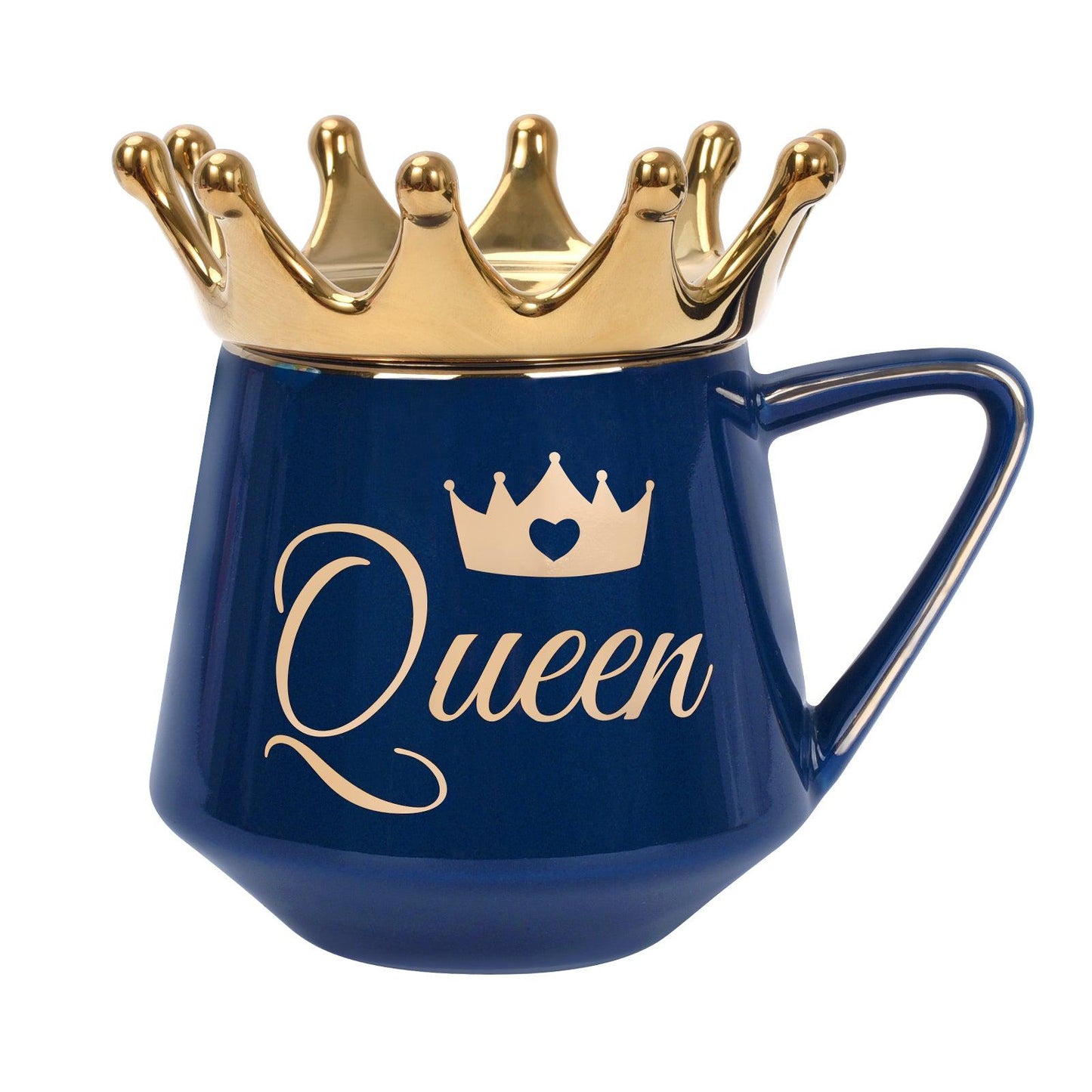 Dunkelblaue Queen Tasse goldene Krone Deckel Female Empowerment Statement Tasse zum Verschenken