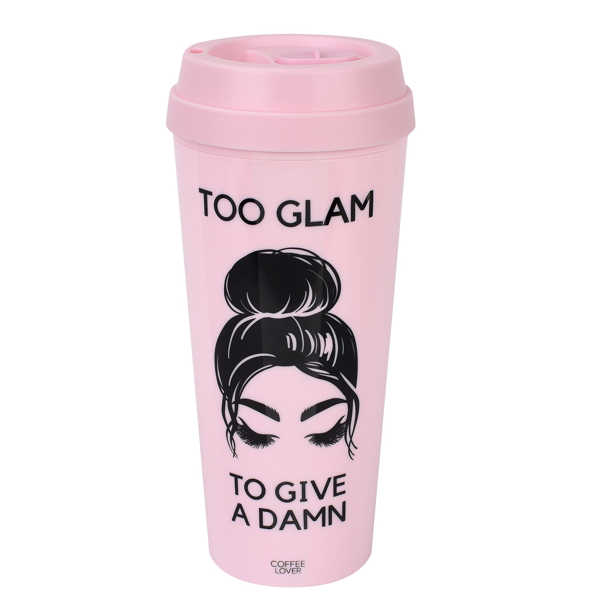 too-glam-to-give-a-damn-kaffeebecher-to-go-rosa-schwarz-thermobecher-isolierfunktion-cooler-spruch-frauen-beauty-wimpern 450ml doppelwandig